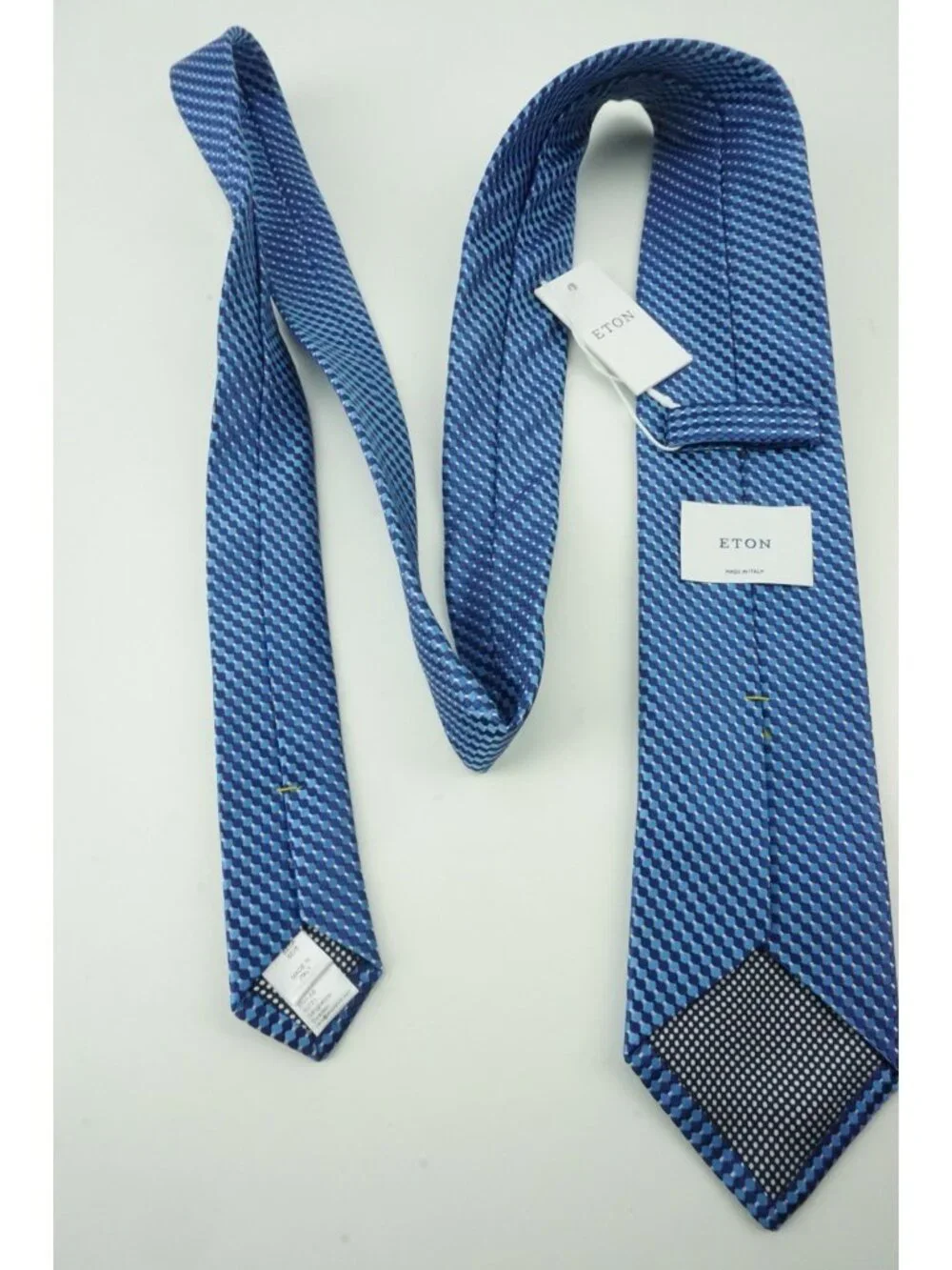 Eton Cobalt Blue Cherry Red Ivory Micro Pin Dot 100% Silk Tie Brand New Tags